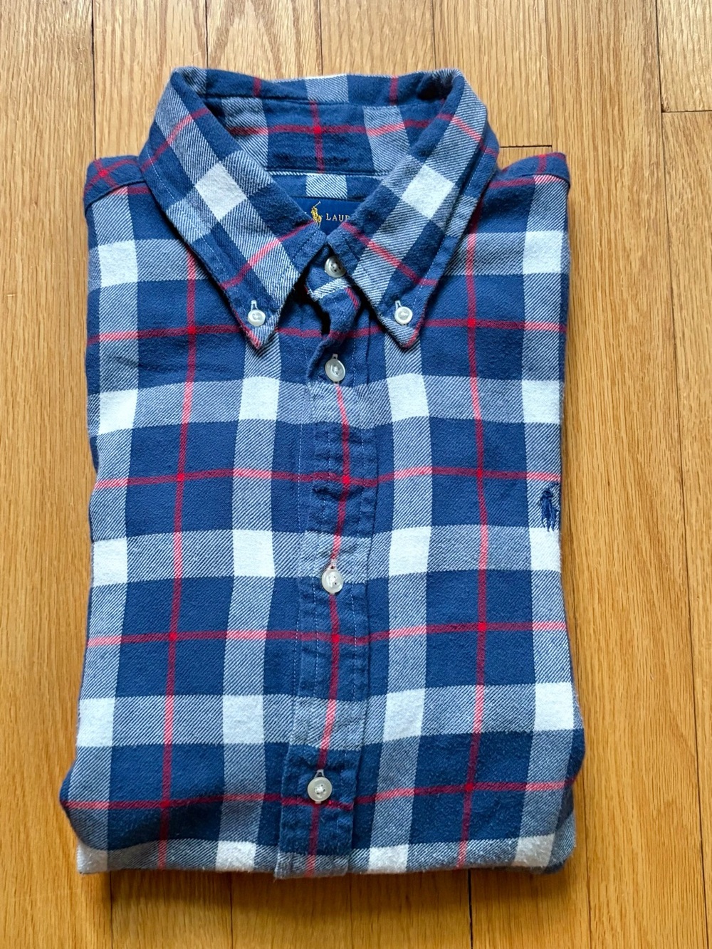 Polo Ralph Lauren Women’s Long Sleeve Flannel Shirt Classic Large Blue Plaid